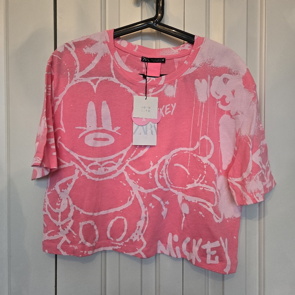 NWT. Zara Disney Punk Crop T shirt S